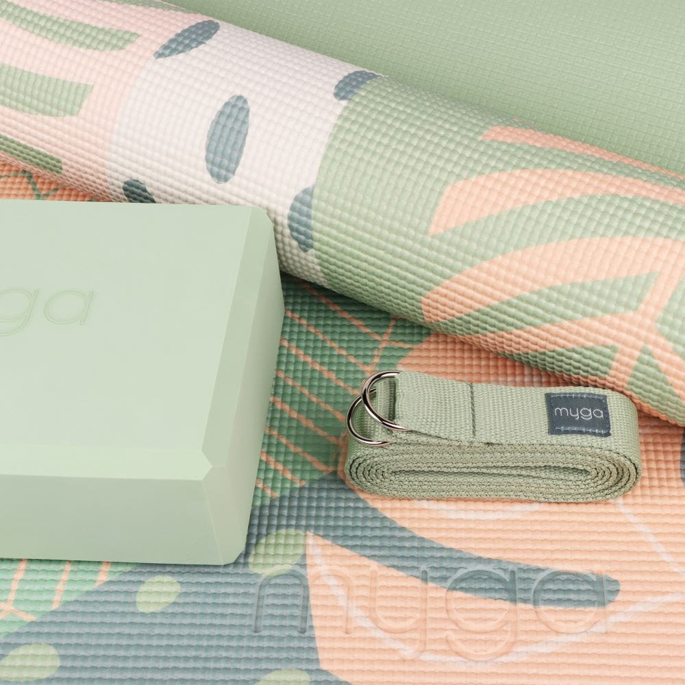 Jógová sada myga Palm Yoga Set: podložka, blok, popruh