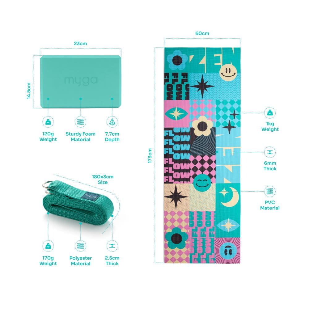 Jógová sada Myga Spirit Yoga Set: podložka, blok, popruh
