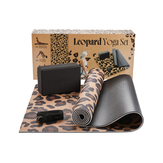 Jógová sada Leopard Yoga Set: podložka, blok, popruh