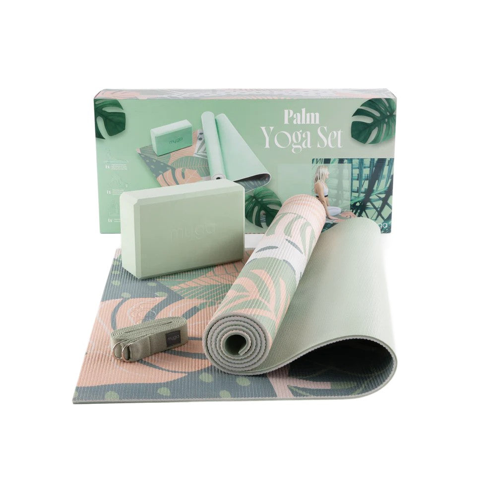 Jógová sada myga Palm Yoga Set: podložka, blok, popruh