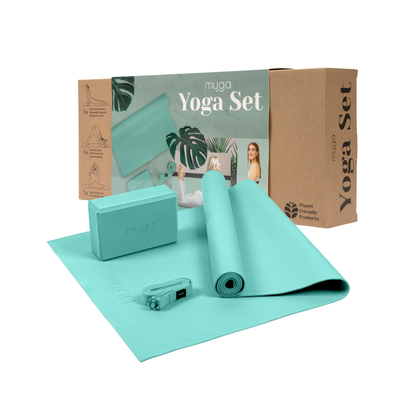 Sada na jógu Yoga Starter Kit: podložka, blok, popruh – tyrkysová